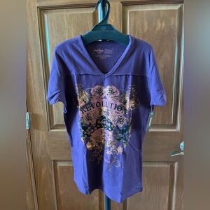 Hard Rock Cafe T-shirt Las Vegas V-neck Deep Purple Gold Size M